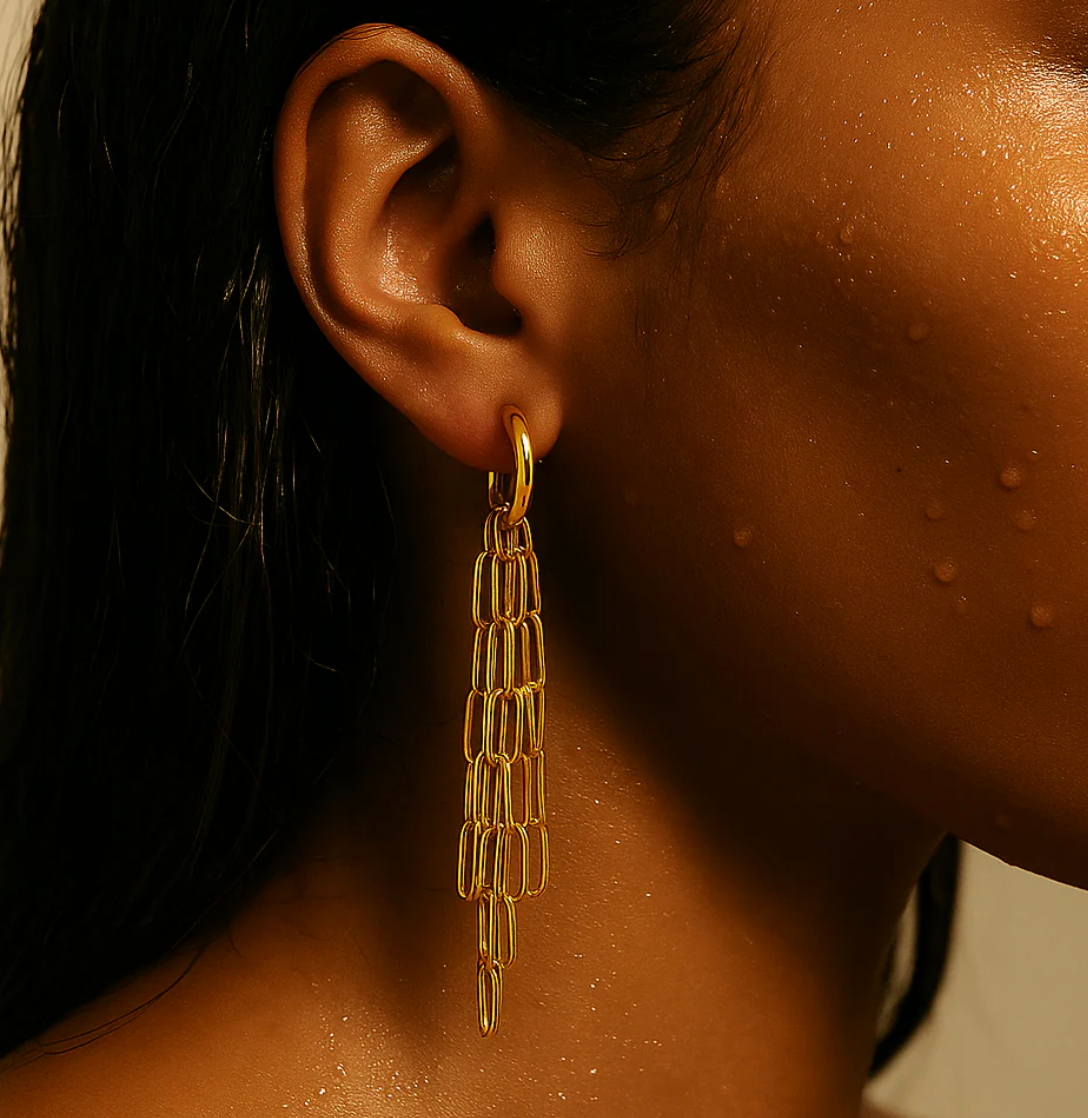 ELLIE VAIL OLANDRIA DROP CHAIN HUGGIE HOOP EARRING