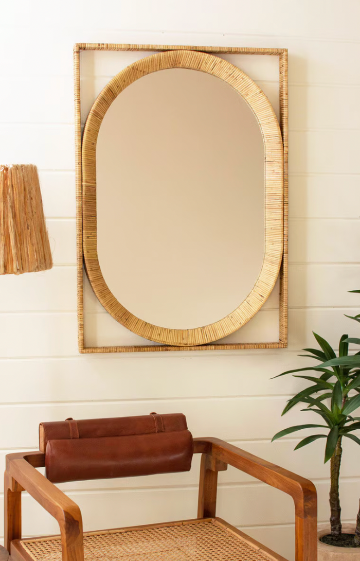 Rectangle/Oval Cane Wrapped Mirror