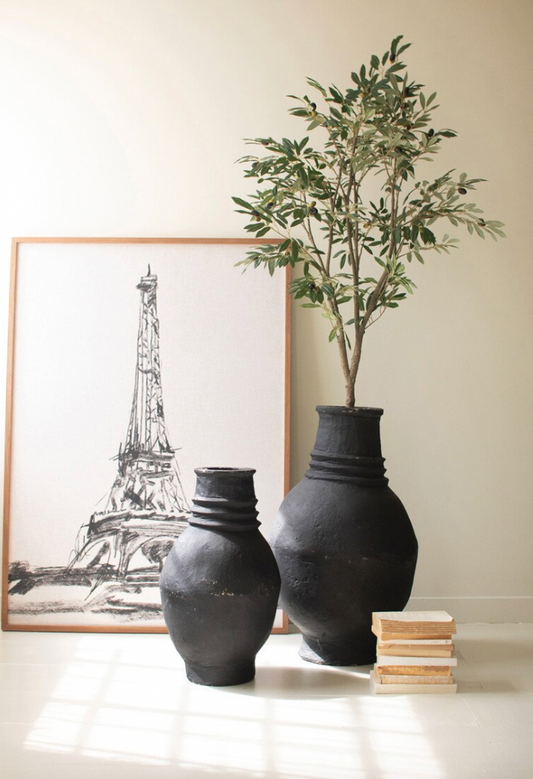 Black Paper Mache Oval Urns