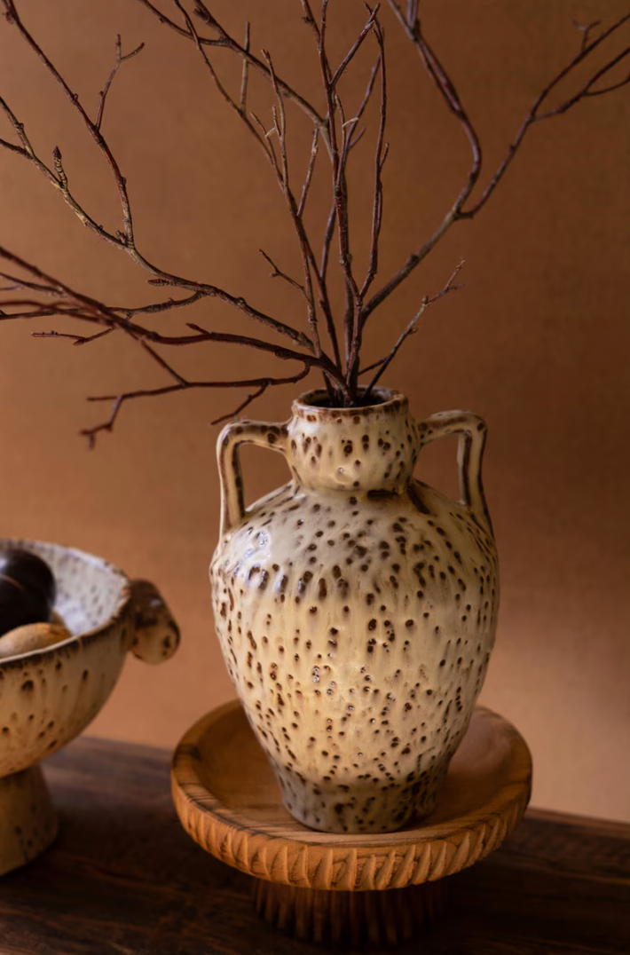 Rustic Ceramic Urn with Two Handles