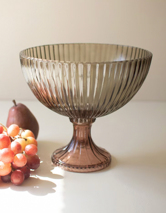 Multi-Colored Ribbed Glass Compote