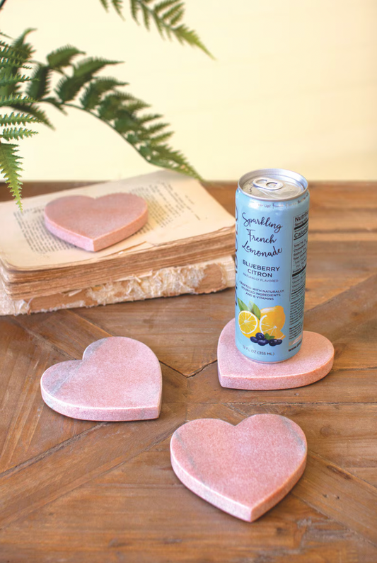 Set of 4 Pink Marble Heart Coasters