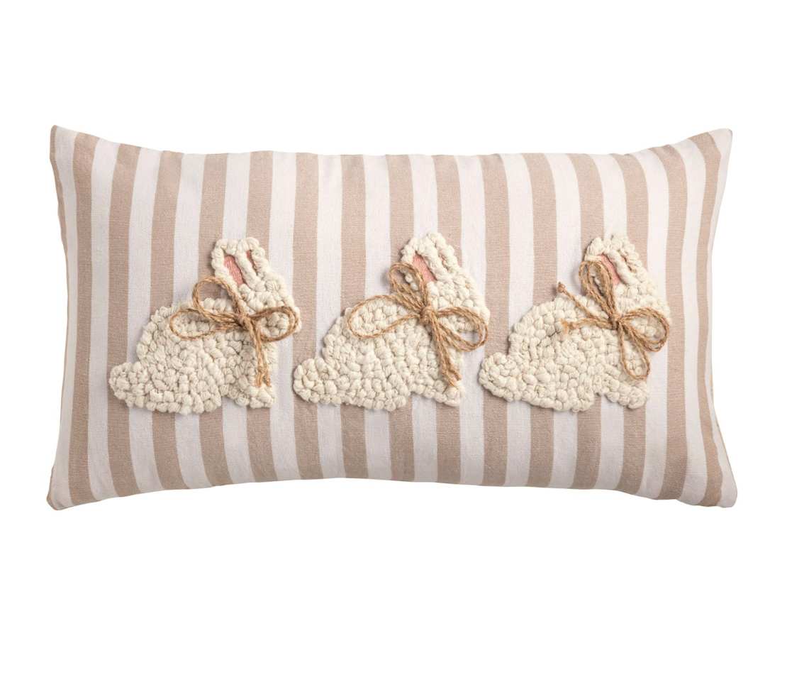 Lumbar White Bunny Embroidered Pillow