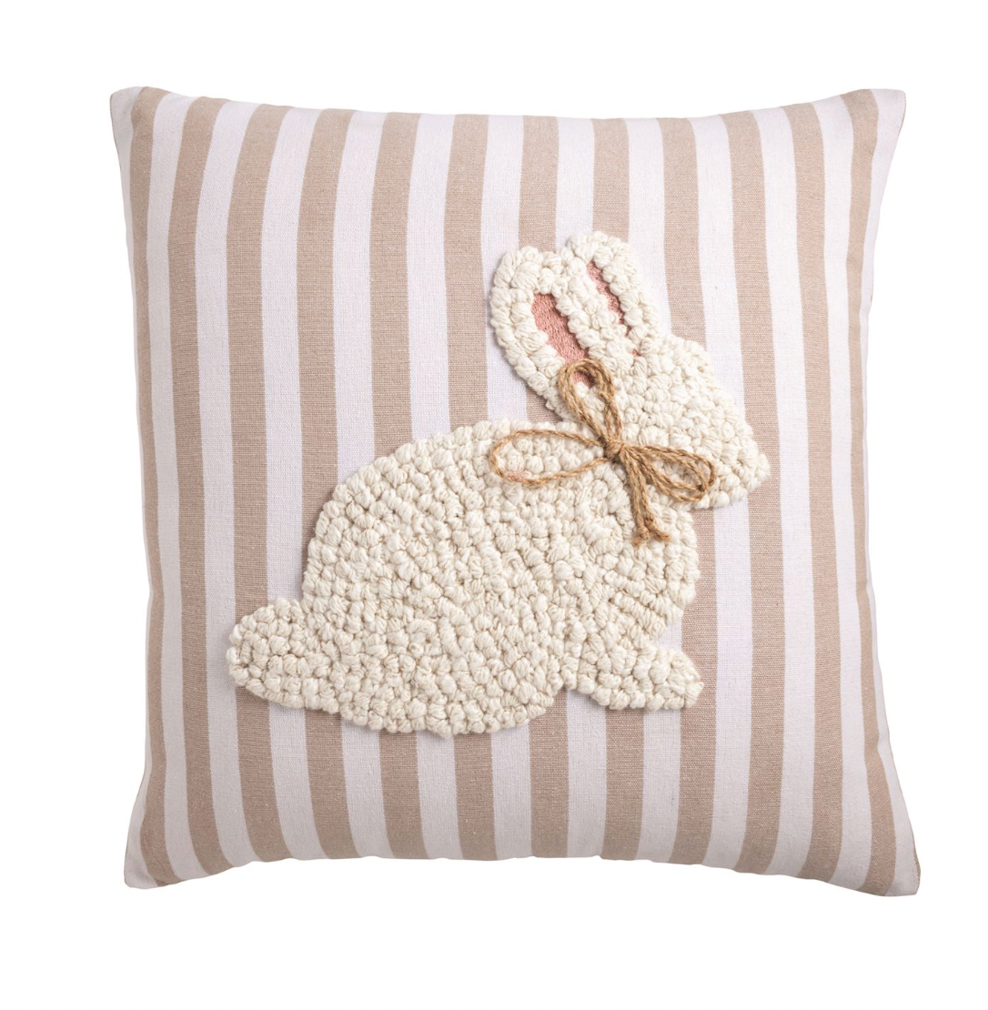 Square White Bunny Embroidered Pillow