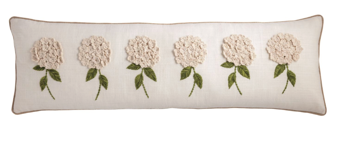 White Hydrangea Long Pillow