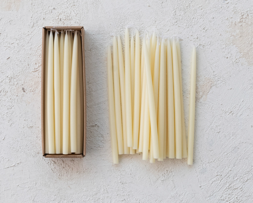 10"H Thin Taper Candles in Box, Ivory Color