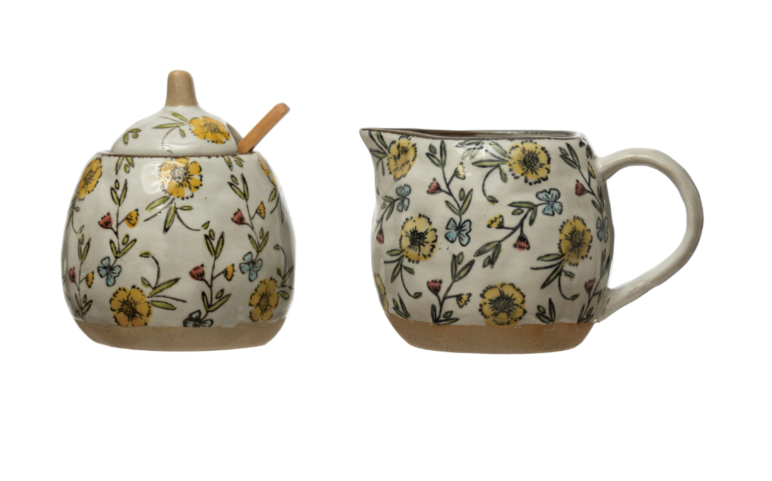 10 oz. Hand-Painted Stoneware Sugar Pot with Lid