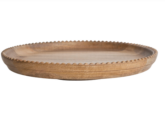 Mango Wood Lazy Susan w/ Scalloped Edge, Natural