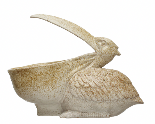 Stoneware Pelican Planter/Container, Reactive Glaze, Brown (Each One Will Vary)