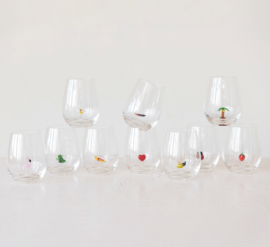 Stemless Wine Glass w/ Figure Inside, 10 Styles