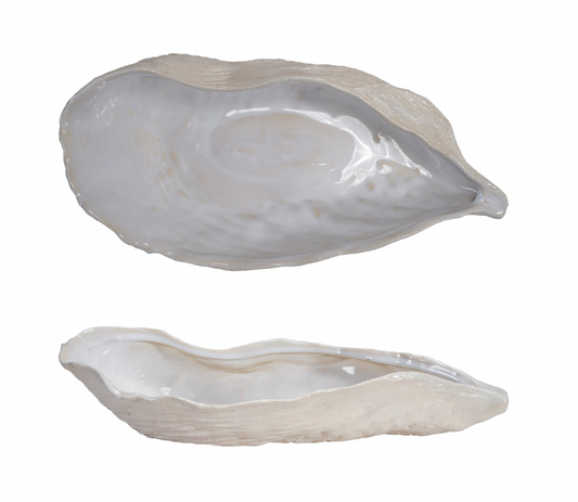 Stoneware Oyster Shell Shaped Bowl & Unglazed (Each Will Vary)
