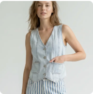 Fitted V-Neck Button-Front Denim Vest