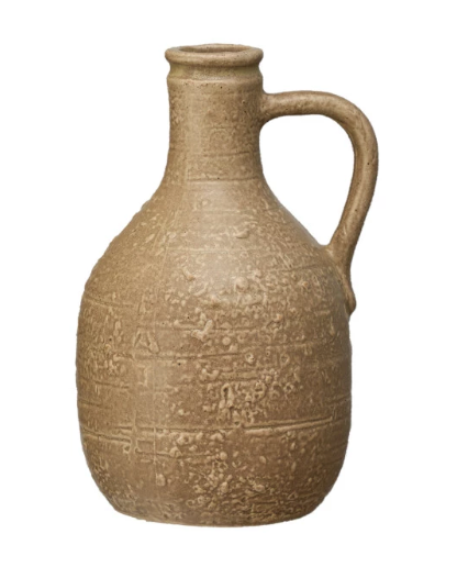 Decorative Stoneware Jug w/ Handle, 4 Colors (Each One Will Vary)