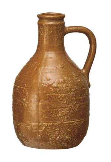 Decorative Stoneware Jug w/ Handle, 4 Colors (Each One Will Vary)