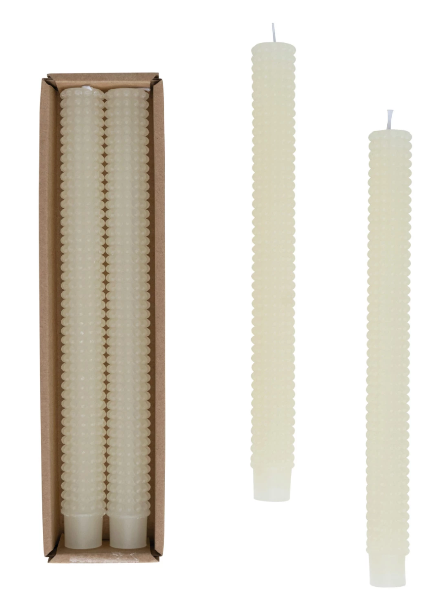 Unscented Hobnail Taper Candles in Box, Set of 2