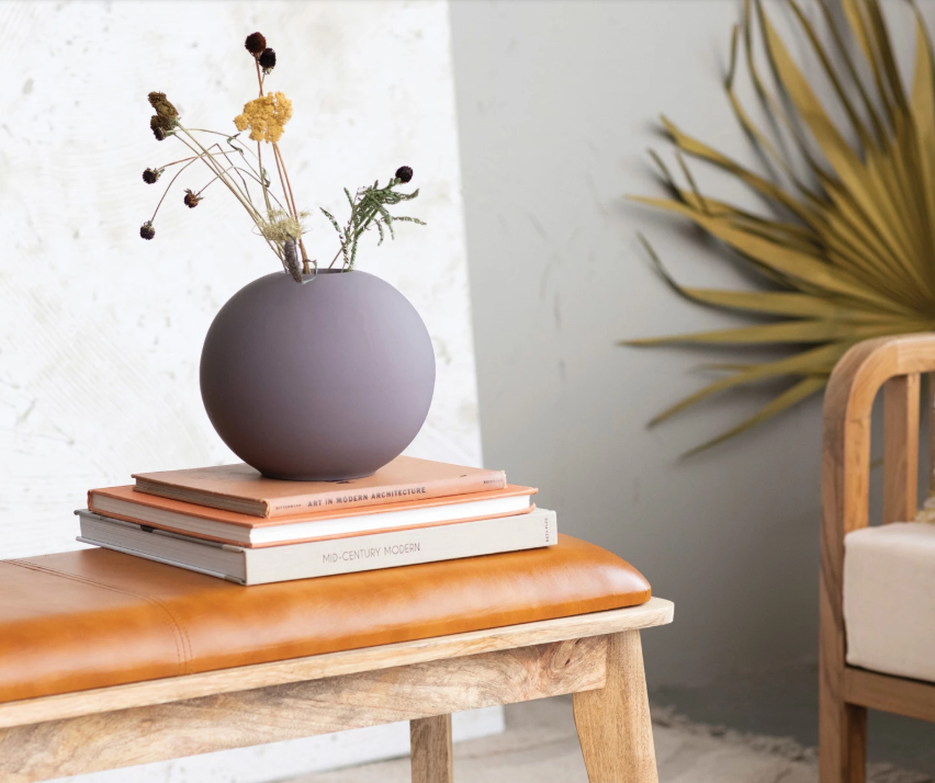 8-1/2" Round x 7-1/4"H Stoneware Vase, Latex Glaze, Plum Color