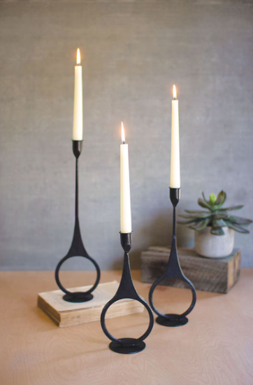 Set of 3 Cast Iron Taper Candle Holders with Ring Detail (Copy)