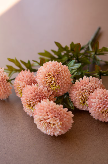 Bundle of 7 Artificial Light Pink Ball Dahlias