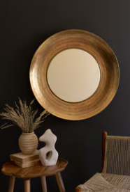 Round Hand-hammered Antique Brass Frame with Mirror