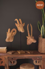 Set of 3 Carved Mango Wood African Animal Heads