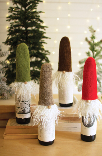 Felt Santa Wine Toppers with Wispy Beards