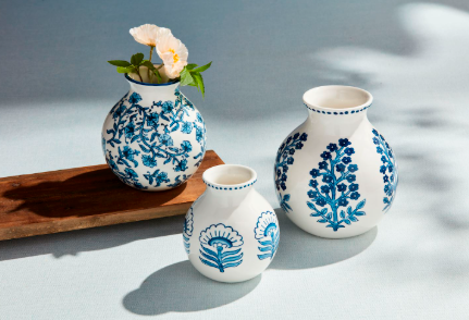 Bloom Block Print Flower Vases