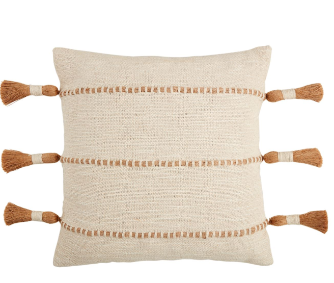 Sq Woven Jute Tassel Pillow
