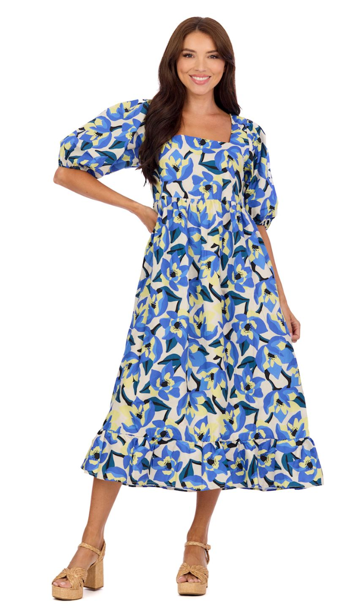 Gentry Printed Midi Dress Blue-L