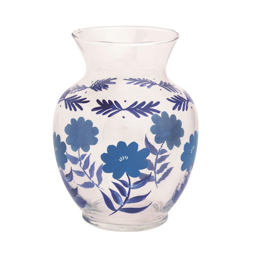 Flower Stem Blue Glass Vase