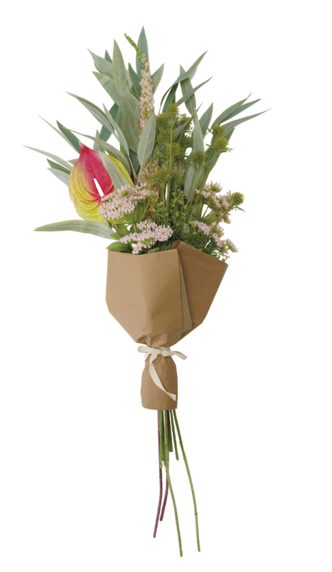 Faux Flower Bouquet Wrapped in Paper & Tied with Cotton Bow (Contains 8 Pieces)