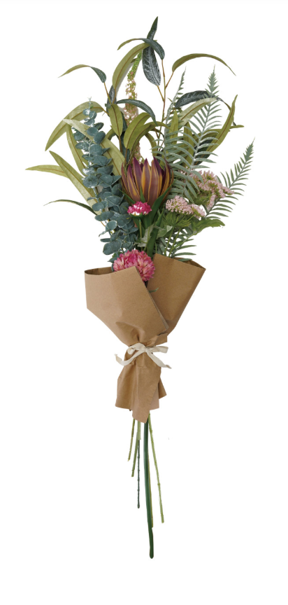 Faux Flower Bouquet Wrapped in Paper & Tied with Cotton Bow (Contains 8 Pieces)