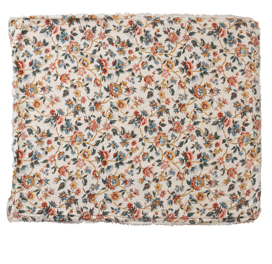 Woven Cotton Printed Throw w/ Sherpa Back, Flower Pattern & Fringe