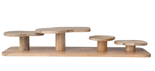 Mango Wood Serving Board w/ 4 Attached Organic Shaped Pedestals, Natural