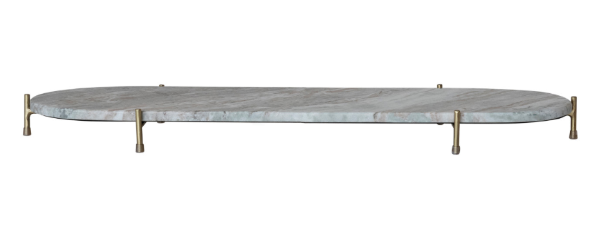 Oval Decorative Marble Tray with Stand, Set of 2 (Each One Will Vary)