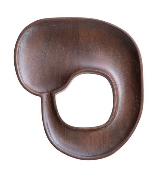 Mango Wood Abstract Shaped Tray, Walnut Finish