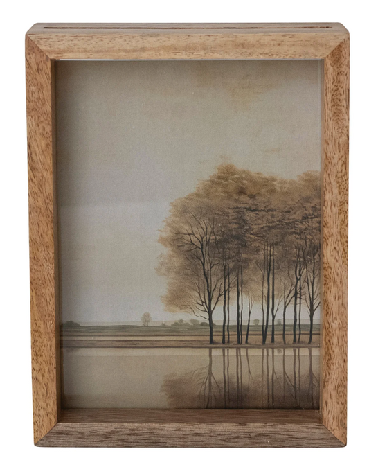 Mango Wood & Glass Floating Two-Sided Photo Frame, Natural (Holds 5" x 7" Photo)