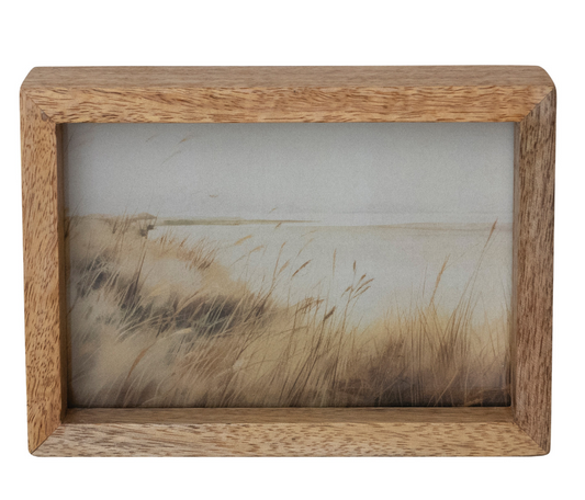 Mango Wood & Glass Floating Two-Sided Photo Frame, Natural (Holds 4" x 6" Photo)