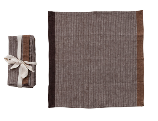 Woven Linen Napkins with Stripes, Set of 4 Tied with Cotton Tape