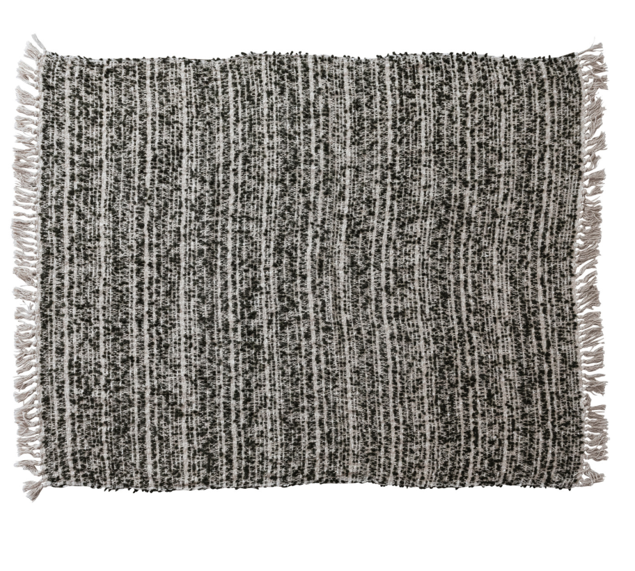 60"L x 50"W Woven Cotton & Acrylic Blend Throw with Fringe, Brown & Natural