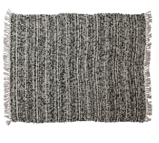60"L x 50"W Woven Cotton & Acrylic Blend Throw with Fringe, Brown & Natural