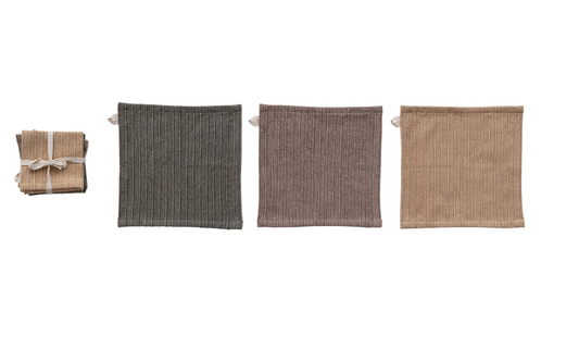 Stonewashed Cotton Striped Dish Cloths, Set of 3 Tied with Cotton Tape