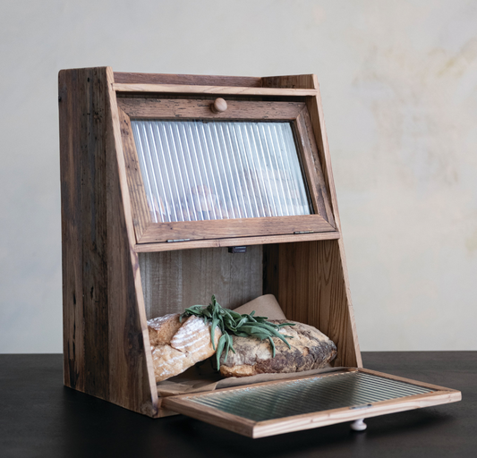 Wood Wall Cabinet with 2 Fluted Glass Doors & 1 Shelf (Hangs or Sits)
