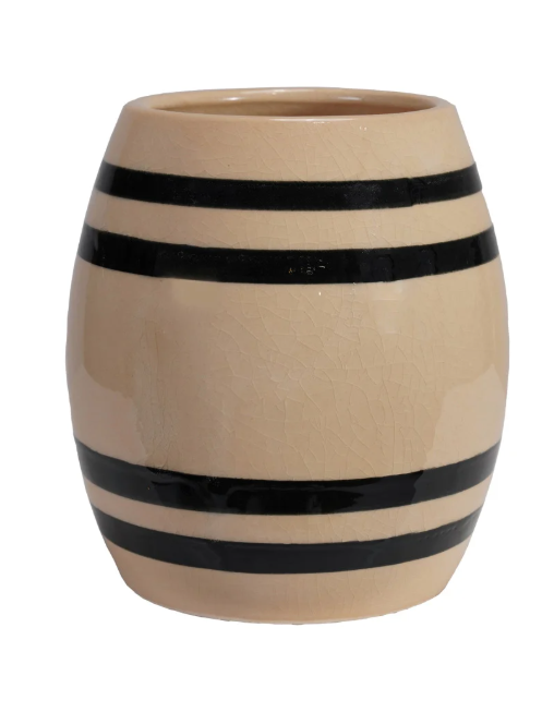 Stoneware Vintage Reproduction Crock with Stripes (Each Will Vary)