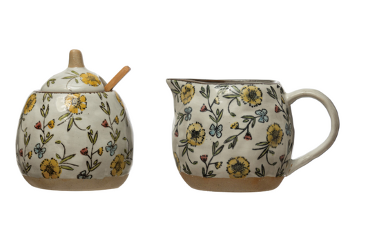 10 oz. Hand-Painted Stoneware Sugar Pot with Lid