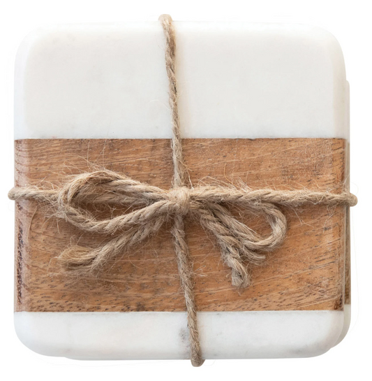 Marble and Acacia Wood Coasters, Set of 4
