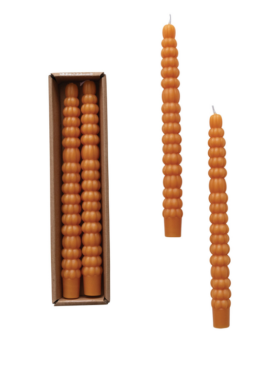 Unscented Pumpkin Shaped Taper Candles in Box, Orange Color, Set of 2