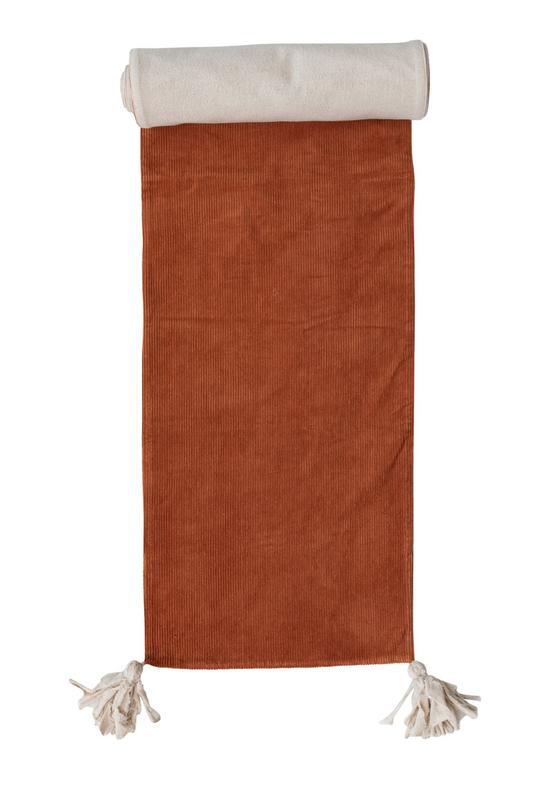 Cotton Corduroy & Linen Two-Sided Table Runner with Frayed Tassels