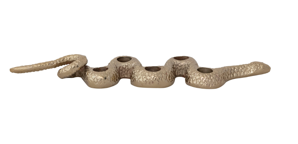 Cast Aluminum Snake Shaped Taper Holder, Gold Finish (Holds 5 Tapers)