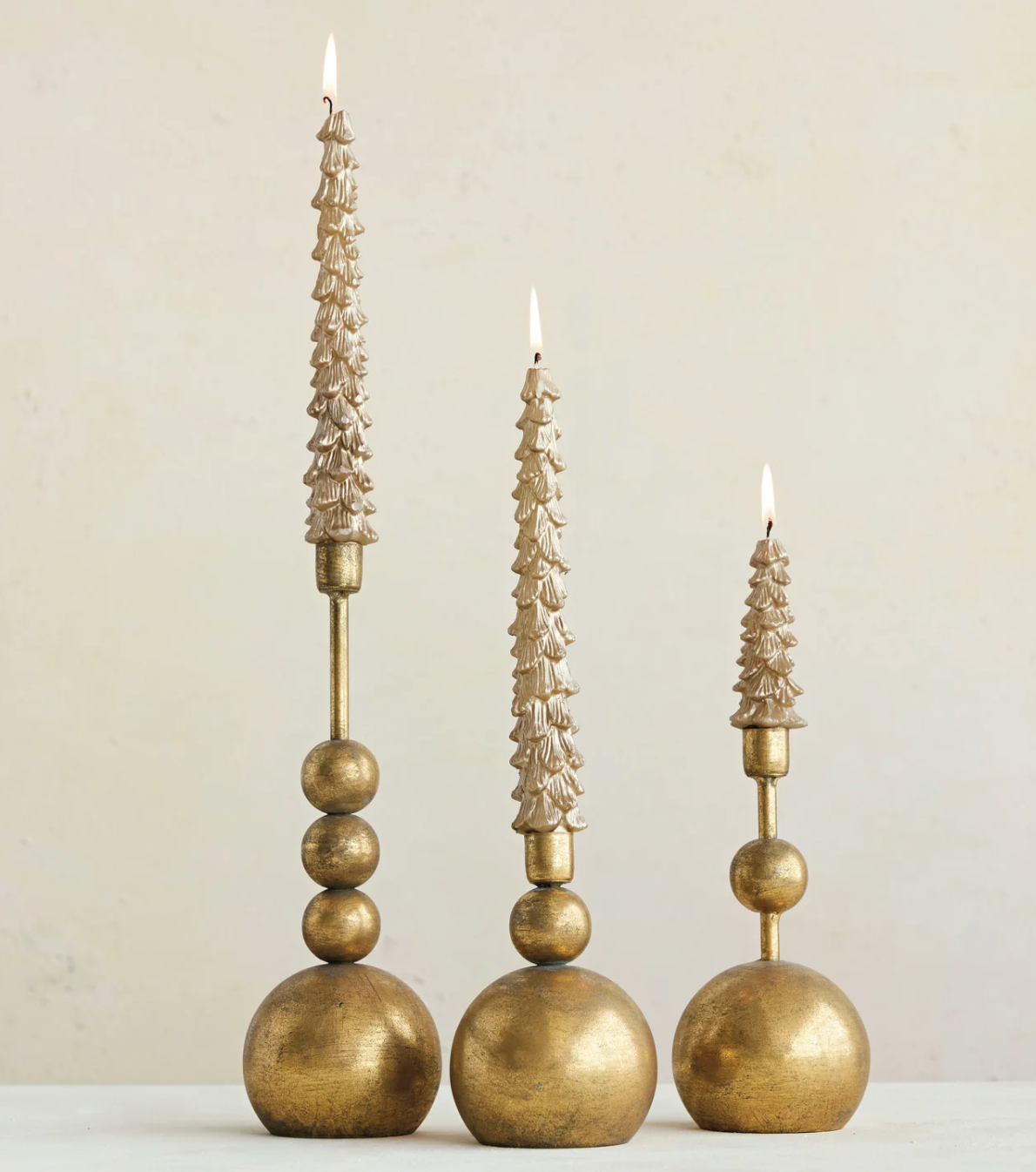 Metal Ball Taper Holder, Antique Gold Finish