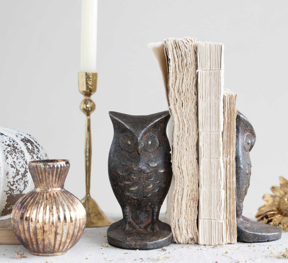 Cast Iron Owl Shaped Bookends, Set of 2